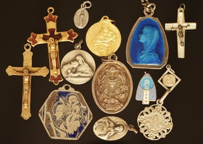SET in silver and metal including crosses...
