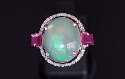 18k (750/°°) white gold ring centered with...