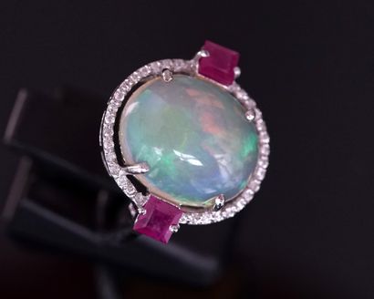 18k (750/°°) white gold ring centered with...