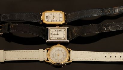 3 BRACELET WATCHES of lady in gilded and...