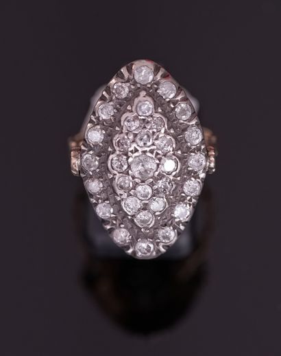 
Marquise ring in 14k (585/°°) gold and silver...