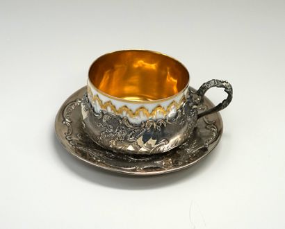 MUG AND ITS SUB-MUG in silver, Minerve mark,...
