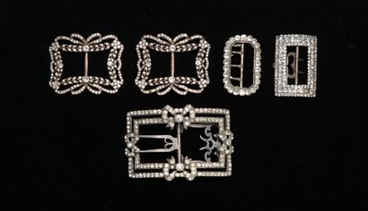 SET of silver belt or shoe buckles set with...