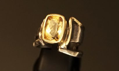 Silver and yellow gold modernist ring with...