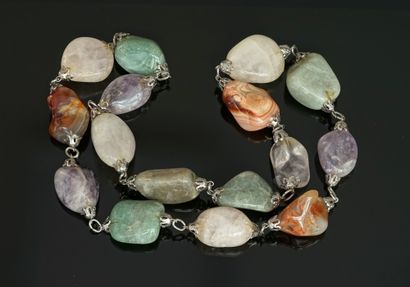 SAUTOIR composed of hard stone beads of free...
