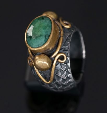 RING in silver 800°/°° and gilded metal set...