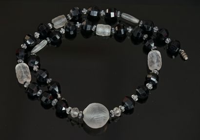 Black and white engraved crystal beads NECKLACE....