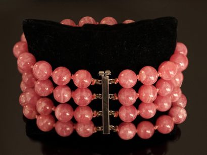 BRACELET with 4 rows of rhodochrosite balls....