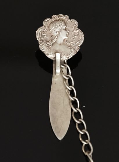 
CHATELAINE in silver with profile of woman...