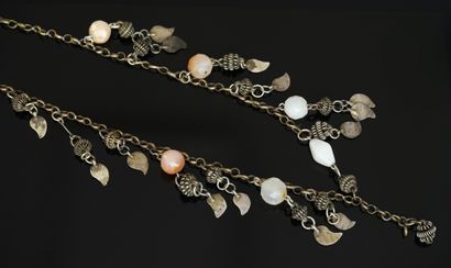 Metal necklace with hard stones and pend...