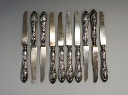 SET of 10 silver fruit knives, Minerve mark...