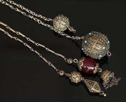 SET of 2 long metal necklaces, one finished...