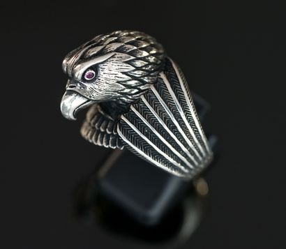 Silver ring, Swan mark, featuring an eagle's...