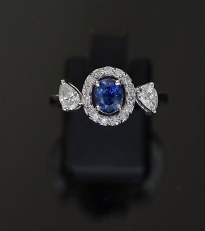 RING in 18k (750/°°) white gold, centered...