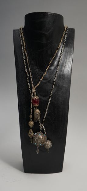 SET of 2 long metal necklaces, one finished...