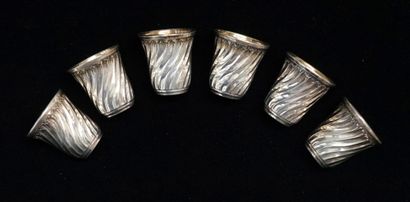 SIX silver LIQUEUR GOBELETS, Minerve mark,...