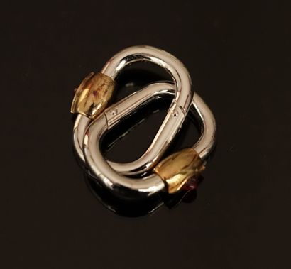 YSL - Pair of steel and red stone caboch...