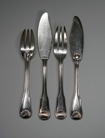 SET of 12 forks and 12 fish knives in silver...