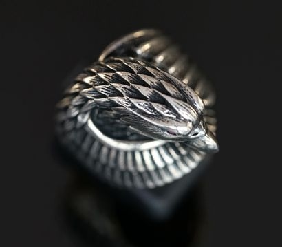 Silver ring, Swan mark, featuring an eagle's...