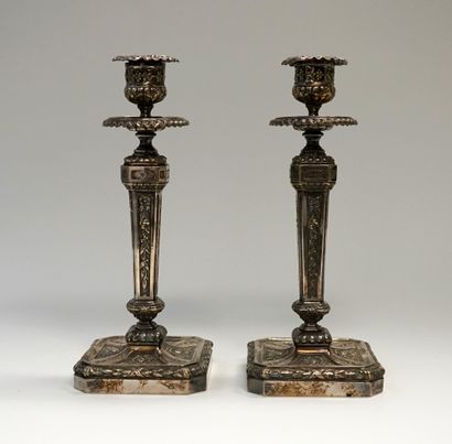 Pair of Louis XVI style silver plated bronze...