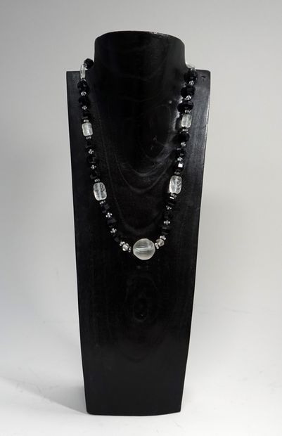 Black and white engraved crystal beads NECKLACE....