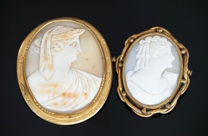 ENSEMBLE DE 2 BROCHES camées figurants des...