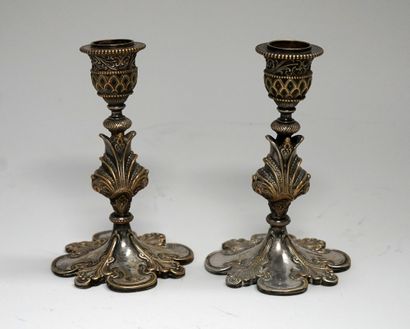 BARBEDIENNE - PAIR OF CANDLES in silvered...