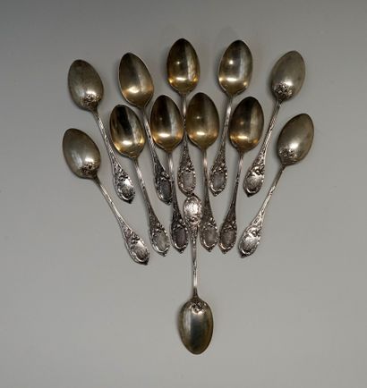 SET of 12 silver coffee spoons, Miverve mark,...
