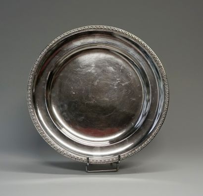 Round silver plated serving dish decorated...