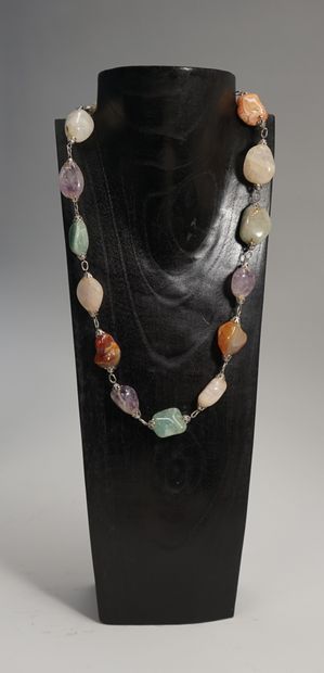 SAUTOIR composed of hard stone beads of free...