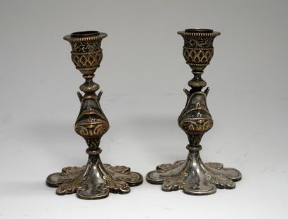 BARBEDIENNE - PAIR OF CANDLES in silvered...