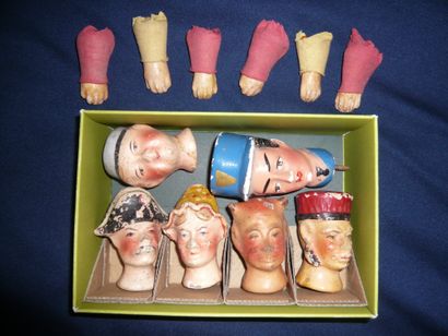 Ensemble de 6 têtes de marionnettes anciennes...