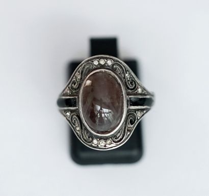 Antique silver ring 925/°° set with a quartz...