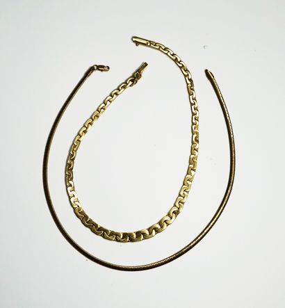 2 gold-plated necklaces with braided and...