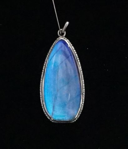 Silver drop pendant with butterfly wing....