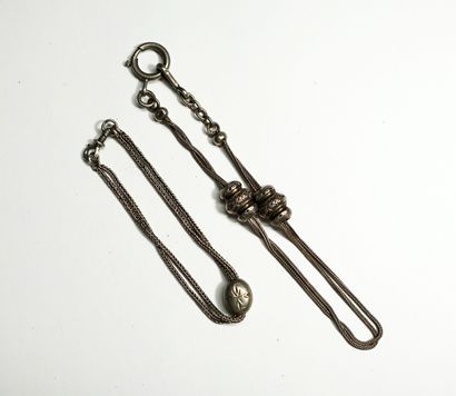 2 silver watch chains with sliders. PB :...