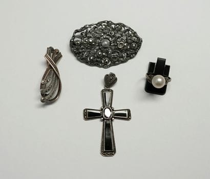 LOT of silver jewelry with marcasites including:
2...