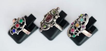 SET of 3 antique silver and silver-gilt rings...