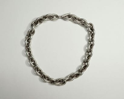 NECKLACE in silver plated metal with oval...