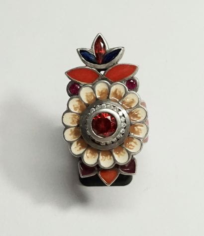 REMINISCENCE - Polychrome enamelled flower...