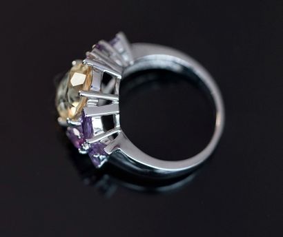 Silver ring 925°/°° centered on an oval faceted...