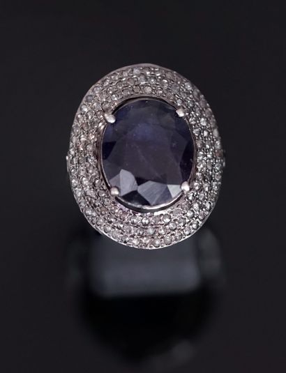 Black patinated silver ring 925°/°° centered...
