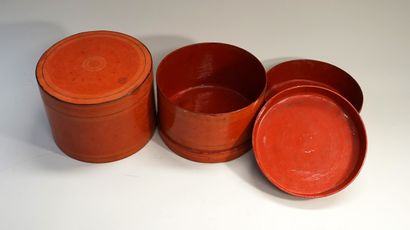 Antique round offering box in orange and...