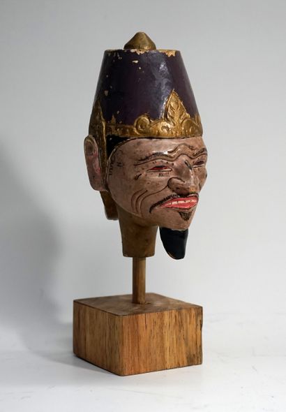 Wayang Cepak head, polychrome carved wood,...
