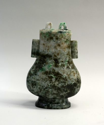 Burmese green jade covered pot, in the form...