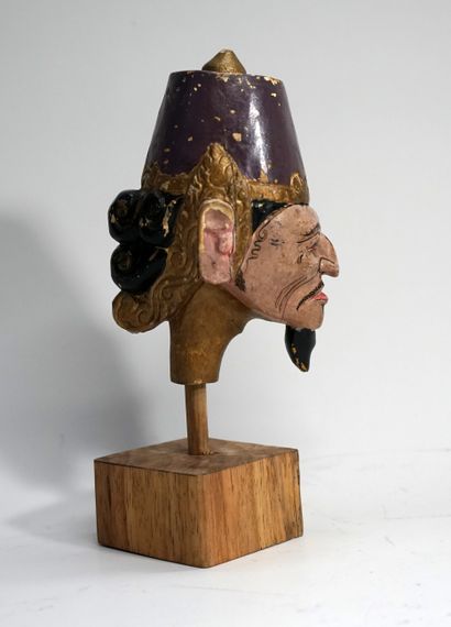 Wayang Cepak head, polychrome carved wood,...