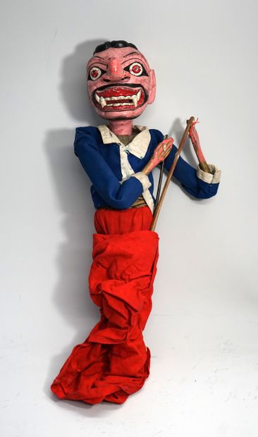 Old Wayang Cepak puppet, the head and forearms...