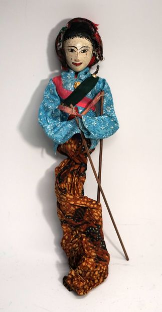 Old Wayang Menak female puppet, head and...