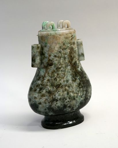 Burmese green jade covered pot, in the form...
