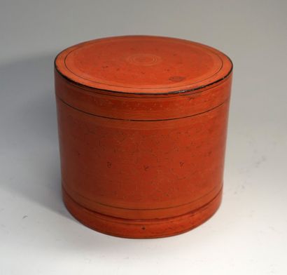 Antique round offering box in orange and...